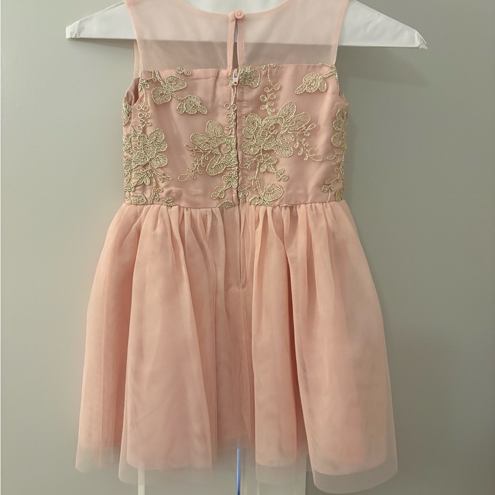 Place Girls' Blush Pink Tulle Dress with Gold Embroidery - Picture 3 of 5